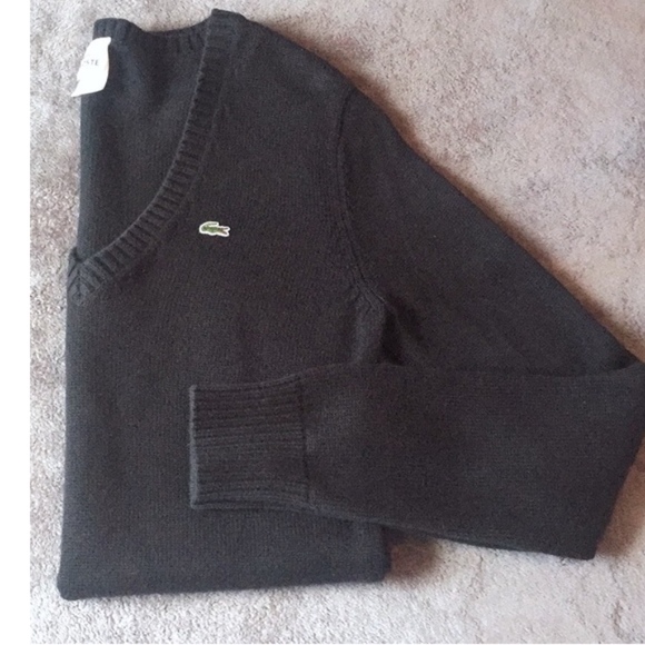 Black Lacoste V-Neck Pullover Sweater | Size 42 - Picture 3 of 8